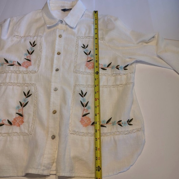 Cottagecore Ladder Lace Embroidery Blouse Womens 14 Button Up White Boho - Picture 8 of 11